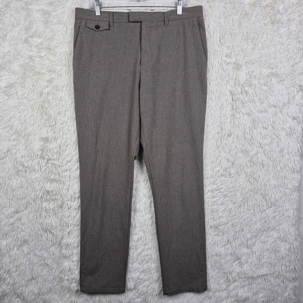 Ted Baker Mens Brown Glen Plaid Chilwel Slim Fit Dress Pants 34R 34x32 Academia‎